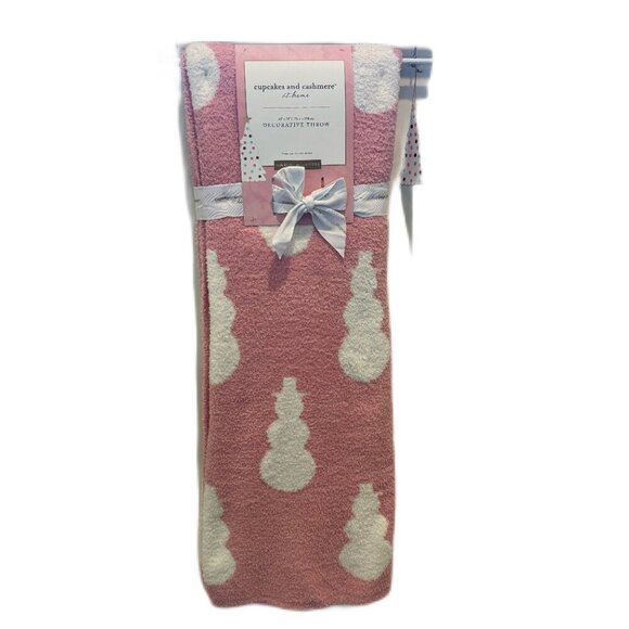 CUPCAKES AND CASHMERE VIRAL Pink Pastel Snowman Blanket Throw 50x70 Christmas - Picture 1 of 8